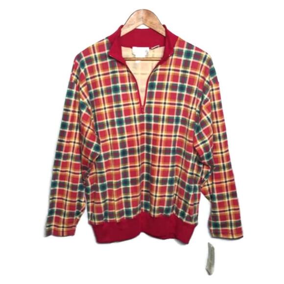 Vintage Ashley Hill Red Plaid Zip Pull Over Top Sz Large - Picture 1 of 7